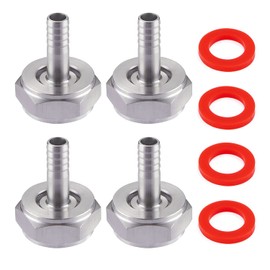 LitKiwi 4PCS Keg Coupler Barb Connector,Stainless Steel 304 Beer Kegerator Sankey Couplers,Hex Nut 5/8"G Thread x 5/16" Barb Beer Line Tailpiece Nipple Fitting with Sealing Gasket Washer