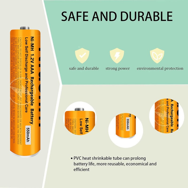 6 Pack NI-MH AAA Rechargeable Battery for Panasonic, 1.2V 550mah