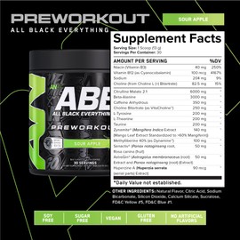 All Black Everything Pre-Workout Powder | Preworkout Energy Drink Mix | 350mg Caffeine | Beta Alanine & Citrulline | Energy Supplement for Men & Women | Sour Apple | 30 Servings