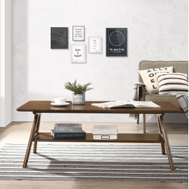 Arona Mid-Century Modern Wood Coffee Table with Shelf