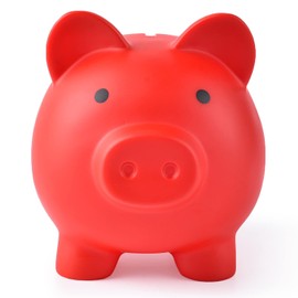 Large Piggy Bank, Unbreakable Plastic Money Bank, Coin Bank for Girls and Boys, Large Size Piggy Banks, Practical Gifts for Birthday, Christmas, Baby Shower (Red)