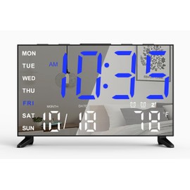 Haimiage Mirror Digital Loud Alarm Clock with with Date,Indoor Temperature,USB Charging Port,Dimmer,Dual Alarms,Adjustable Volum,12/24H, Snooze, Perfect for Bedroom and Living Room (Black+Blue Digit)