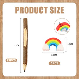 15 Pieces Wooden Pens, 5 Pieces Rainbow Erasers, Kids Pens, Creative Wooden Pencils, Office School Stationery