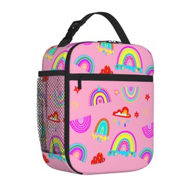 Uxeqtop Pink Rainbow Kid Lunch Bag Insulated Reusable Lightweight Water Resistant LunchBox with Water Bottle Holder for Boys Girls Lunch Tote