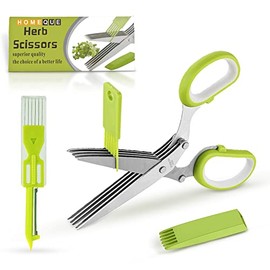 Stainless Steel 5 Blade Herb Scissors Set with Vegetable Peeler, Shredder & Cleaning Comb - MultiUse Herb Stripper for Chopped Kale and Herbs - Ideal for Cutting, Chopping, Slicing, Shredding
