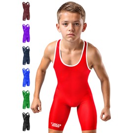 Exxact Sports Plain Youth Wrestling Singlet For Boys, Premium Powerlifting Singlet, Kids Wrestling Singlets For Training - (Red, YS)
