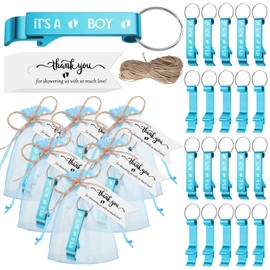 Maxcheck 50 Sets Baby Shower Bottle Opener Favors Includes It's a Boy Keychain Blue Bottle Opener Keychains with Thank You Tags and Organza Bags for Baby Shower Party Favors Return Gifts for Guest