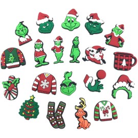 20Pcs Green Gnome Croc Charms Christmas Shoes Charms for Girls Kids Boys Adults Cute No Duplicates Charms for Shoes Decoration Party Favor