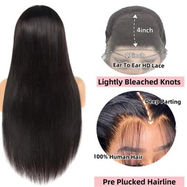 24 Inch Straight Lace Front Human Hair Wig Glueless 13x4 Brazilian Straight Lace Frontal Wigs Natural Hairline Pre Plucked With Baby Hair 180 Density Natural Color