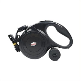 Pet Swift Retractable Dog Leash (Black, 8m) - Heavy Duty Tangle-Free Leash with Poop Bag Dispenser, 1 Roll Included - Small to Large Dogs, Durable & Comfortable Handle (Kong Ultimate Alternative)