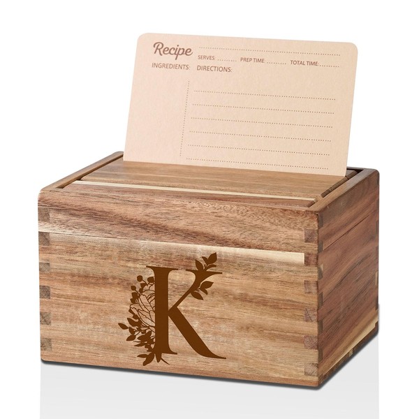 Personalized Gifts Recipe Box, Personalized Initial Recipe Card Holder Box