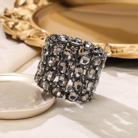 Flyonce Wedding Bridal Bracelet for Brides, Sparkly Grey Crystal Rhinestone Adjustable Elastic Wide Stretch for Women Jewelry Gift