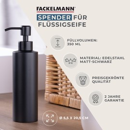 Seifenspender aus Edelstahl Schwarz Matt – Großes Fassungsvermögen von 350 ml für Flüssigseife – Hygiene und Stil in einem Spender