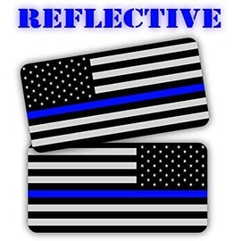 (2) Thin Blue Line REFLECTIVE Stealthy Police American Flag Hard Hat Stickers / Black Ops Decals / Tactical Gear Survival Labels / USA Flags Toolbox Helmet Patriotic Old Glory