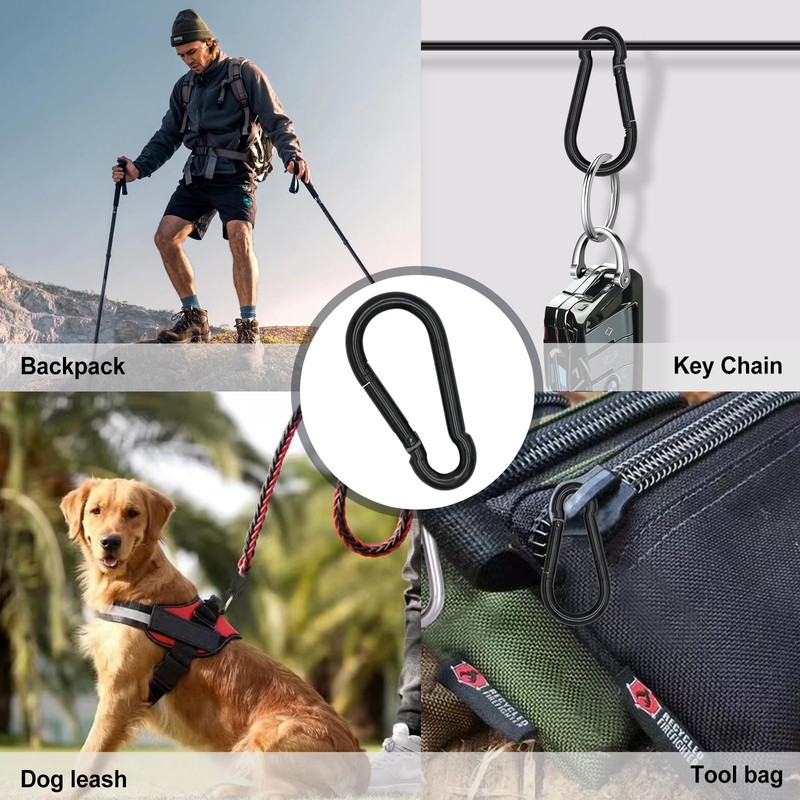 KINLINK 10 Pack Black Carabiner Clip, 1.97 inch Heavy Duty