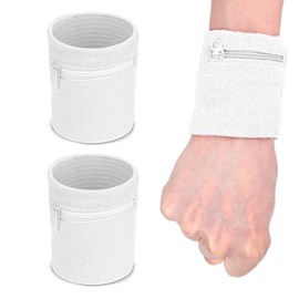 2 Pieces Sweatband Wrist Set Sports Armband Sports Sweatband Wristbands with Zip Pocket Running Armband for Fitness Running Cycling Football Basketball Sweatband Hand Gelen Sweatband