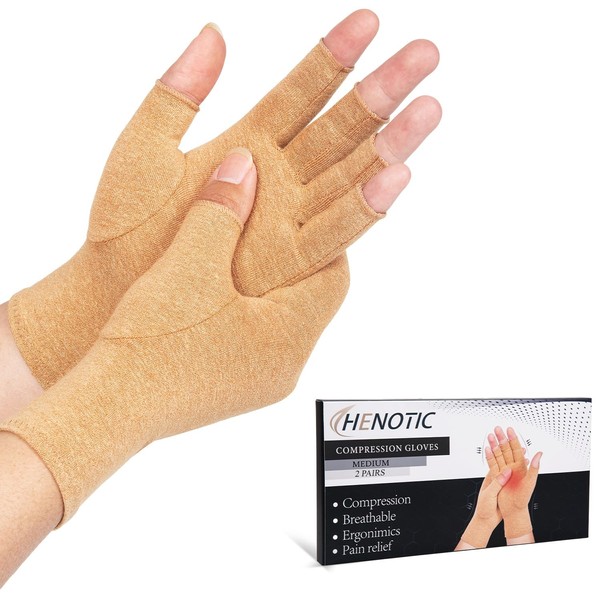 HENOTIC 2 Pairs Arthritis Compression Gloves for Women Men, Fingerless