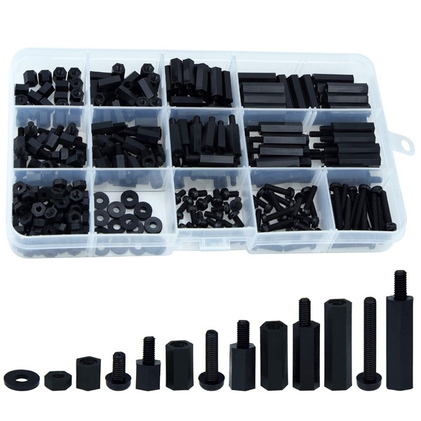 Lystaii 320pcs M3 Nylon Hex Spacer Standoff Kit Male Female