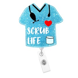 Arakulago Scrub Life Nurse Badge Reel Retractable Nursing Student Funny Medical Assistant Badge Holder with ID Clip Accessories RN CNA Blue Acrylic Name Badge Clip Doctor Hospital ID Card Ujl63T
