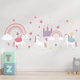 Kids Unicorns Princess Rainbows 38 Peel and Stick Wall Stickers Bedroom Décor Decal