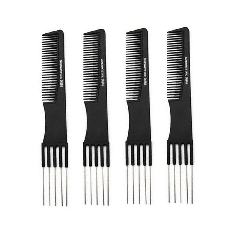 4PCS Double End Comb Carbon Lift Teasing Combs with Metal