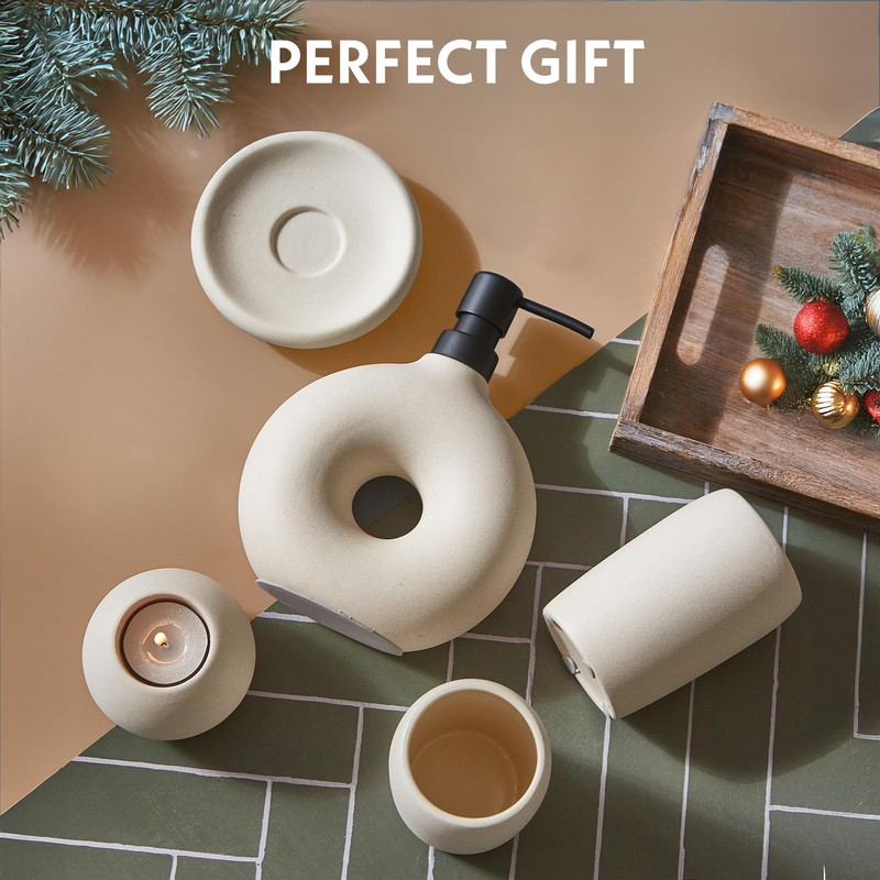 Terramoza Ceramic Bathroom Accessory Set, 5 Pcs - Soap Dispenser