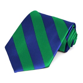 tiemart Extra Long Striped Tie (Kelly Green and Royal Blue)