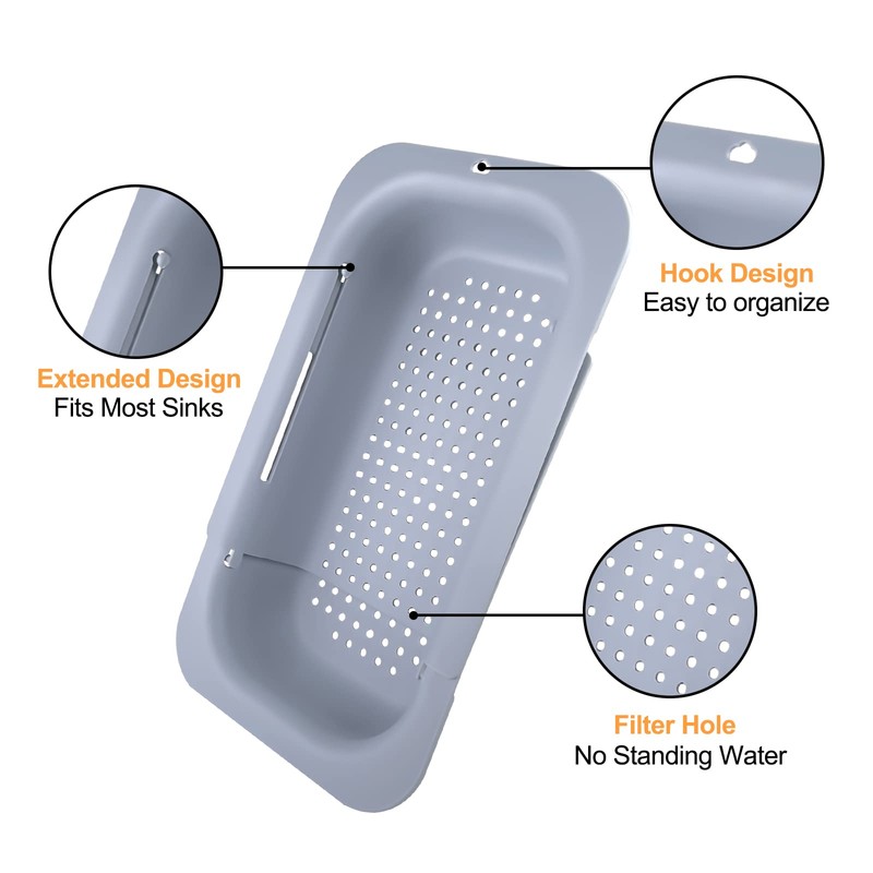 Fousenuk Extendable Strainer Basket Over the Sink Grey, Strainer for