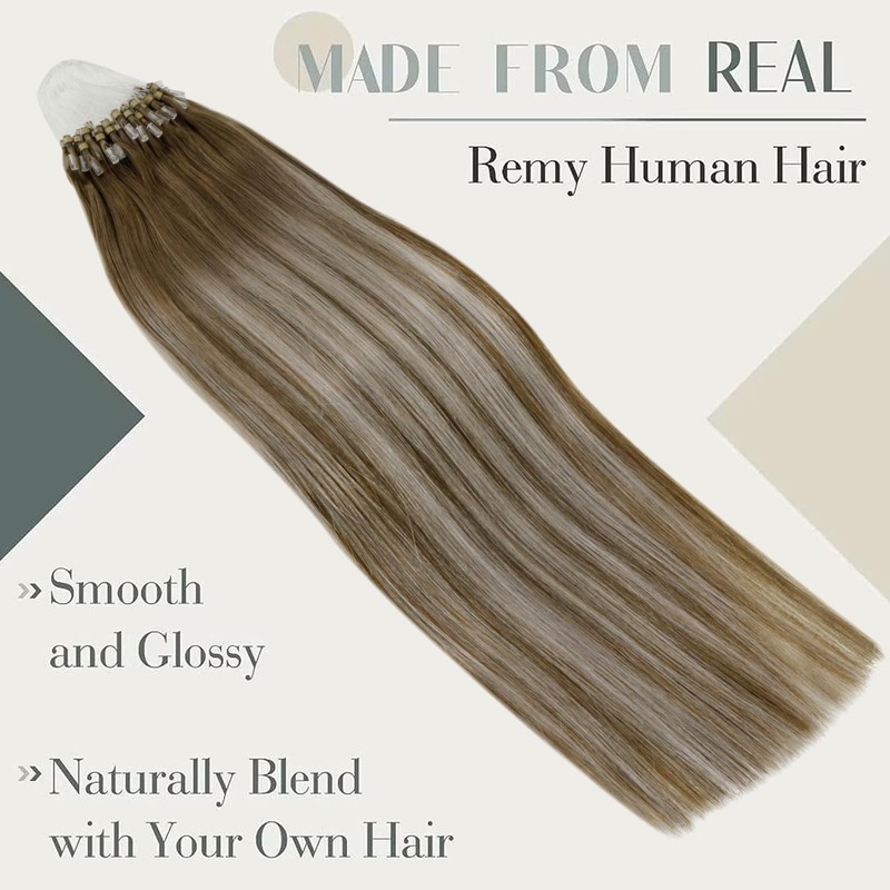 LaaVoo Micro Loop Hair Extensions Balayage Light Brown With Platinum