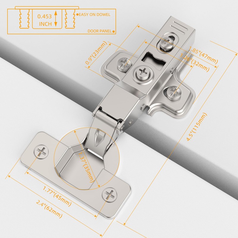 Furniware Set of 2 Middle Stop Cabinet Hinges, Opening Angle