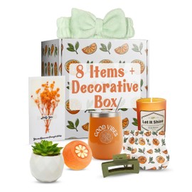 Sunny&Wise Orange Themed Gift Baskets for Women - Designed in USA - Care Package, Self Care Gifts, Get Well Soon, Thinking of You