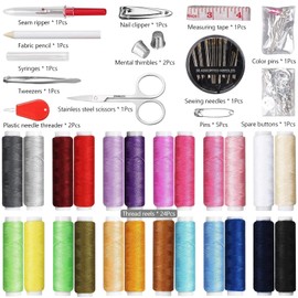 Sewing Kit with 130 Sewing Accessories, 24 Sewing Thread Rolls with Black Bag for Home, Travel and Emergency