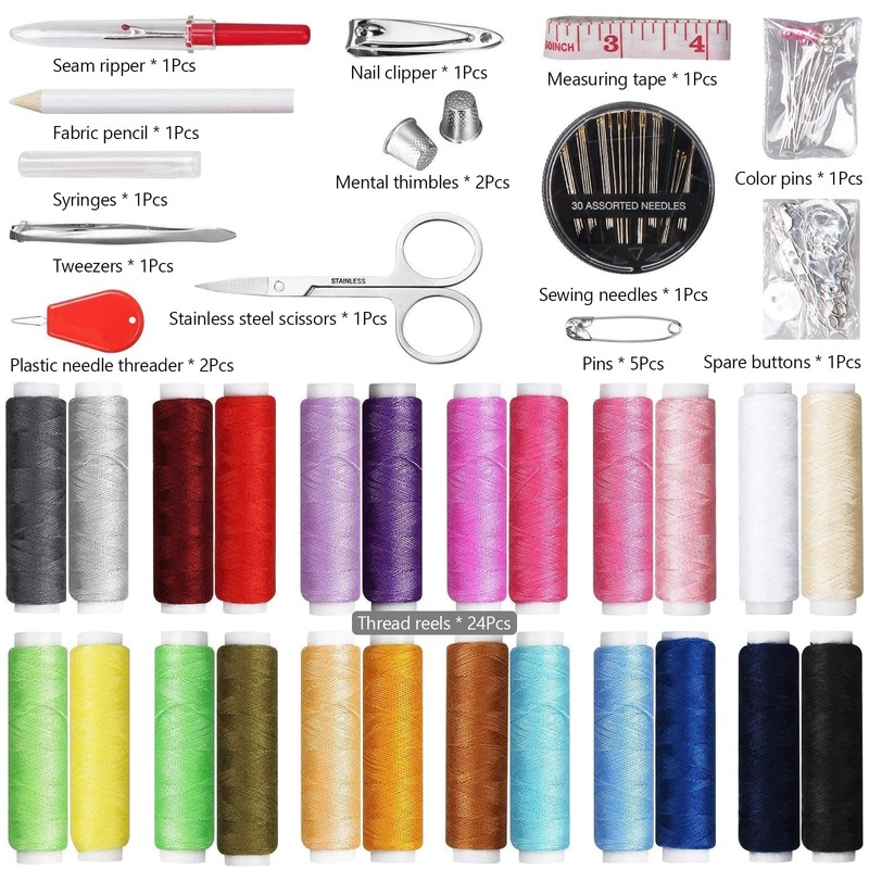 Sewing Kit with 130 Sewing Accessories, 24 Sewing Thread Rolls