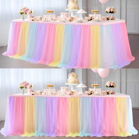 2 Pack 6ft Rainbow Table Skirt for Birthday Party Tulle Tutu Table Skirt for Baby Shower Girl Boy Gender Reveal Rainbow Tablecloth for Unicorn Party Decorations
