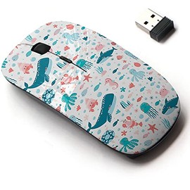 2.4G Wireless Mouse with Cute Pattern Design for All Laptops and Desktops with Nano Receiver - Cute sea