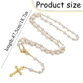 Guyode Rosary Necklace, Christening Gift Rosary, White Pearl Rosary Necklace, Rosary Necklace, Communion Rosary with Retro Cross for Women Men Christening Communion Wedding Party, Plastic, No Gemstone