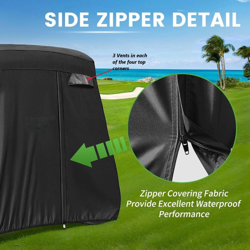 Aftermarket All Weather 2 Passenger Golf Cart Cover Black Fits