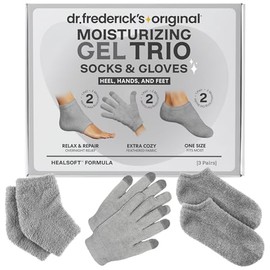 Dr. Frederick's Original Trío de gel hidratante, 3 pares de calcetines y guantes de gel, set de regalo de spa de manos y pies para mujeres y hombres, 