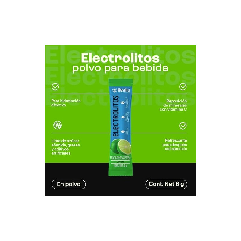 Electrolitos en Polvo Sin Azúcar, Hidratación Rápida HEALLY