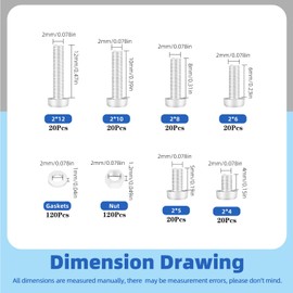 Glarks 360pcs M2 x 4/5/6/8/10/12MM Nylon Phillips Pan Head Screws Nut Washer Kit, White Nylon Phillips Cross Round Head Machine Screw for Various Industrial Fastening Applications
