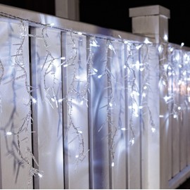 Hellum LED Ice Light Curtain, Icicle, Outdoor, 100 White LEDs, 400 cm Light Length, Transparent Cable, Outdoor, Outdoor Transformer, Winter Decoration, 565188