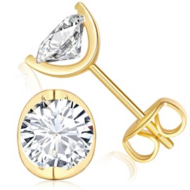 14K Gold Earrings Hypoallergenic Gold Studs Earrings for Women with Round Cubic Zirconia, Comfortable Wear, Petite Diamond Stud Earring 6MM