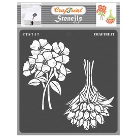 CrafTreat Flower stencils for painting on canvas, wood, paper art, wall, floor, tile and scrapbook accessories, 6 x 6 inches, reusable DIY anemone and tulip stencil, bullet journal stencils