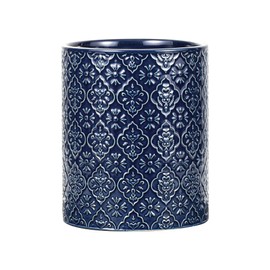 MIKIGEY Kitchen Utensil Holder, 6x7 inch Large Ceramic Utensil Holder with Embossed Pattern, Cooking Utensil Crocks for Kitchen Countertop, Home Decor, Blue