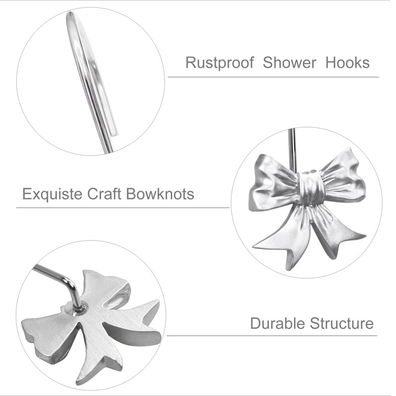 CHICTIE Bow Knot Decorative Shower Curtain Hooks, Silver Shower Rings