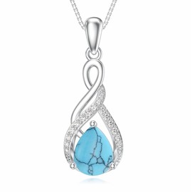 Twisted Infinity Turquoise Necklaces for Women Platinum Plated Silver Teardrop Turquoise Pendant Necklace 18''-20''(Style 1)