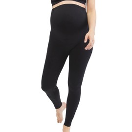 Motherhood Maternity Women's Seamless Over The Belly Compression Comfort Waist Leggings, Black