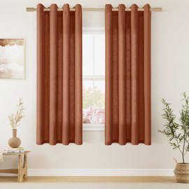 Terracotta Boho Curtains 63 Inch Length for Living Dining Room 2 Panels Set Grommet Light Filtering Linen Drapes Farmhouse Rust Colored Semi Sheer Curtains for Bedroom Kitchen Window 63 Inches Long