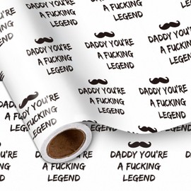 LeZakaa Father's Day Funny Wrapping Paper Roll, DADDY YOU'RE A FUCKING LEGEND Text & Mustache Design, Mini Roll, for Father's Day Gifts Wrap, Daddy's Birthday, 17 inches x 16.4 Feet (23.2 sq.ft.)