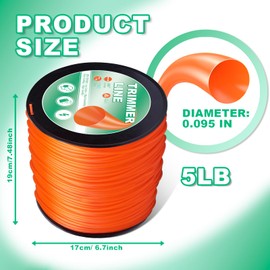 Inren 095 Trimmer Line Heavy Duty Commercial Grade Round 0.095 Inch String Trimmer Line,Weed Eater String .095Inch-1404Ft-5Lb Fits Most of String Trimmer(095" 5LB Round)
